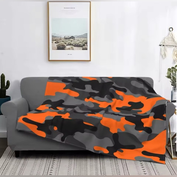 Orange Camouflage Blanket Coral Fleece Plush Army Camo Multi-function 60x50 In!!